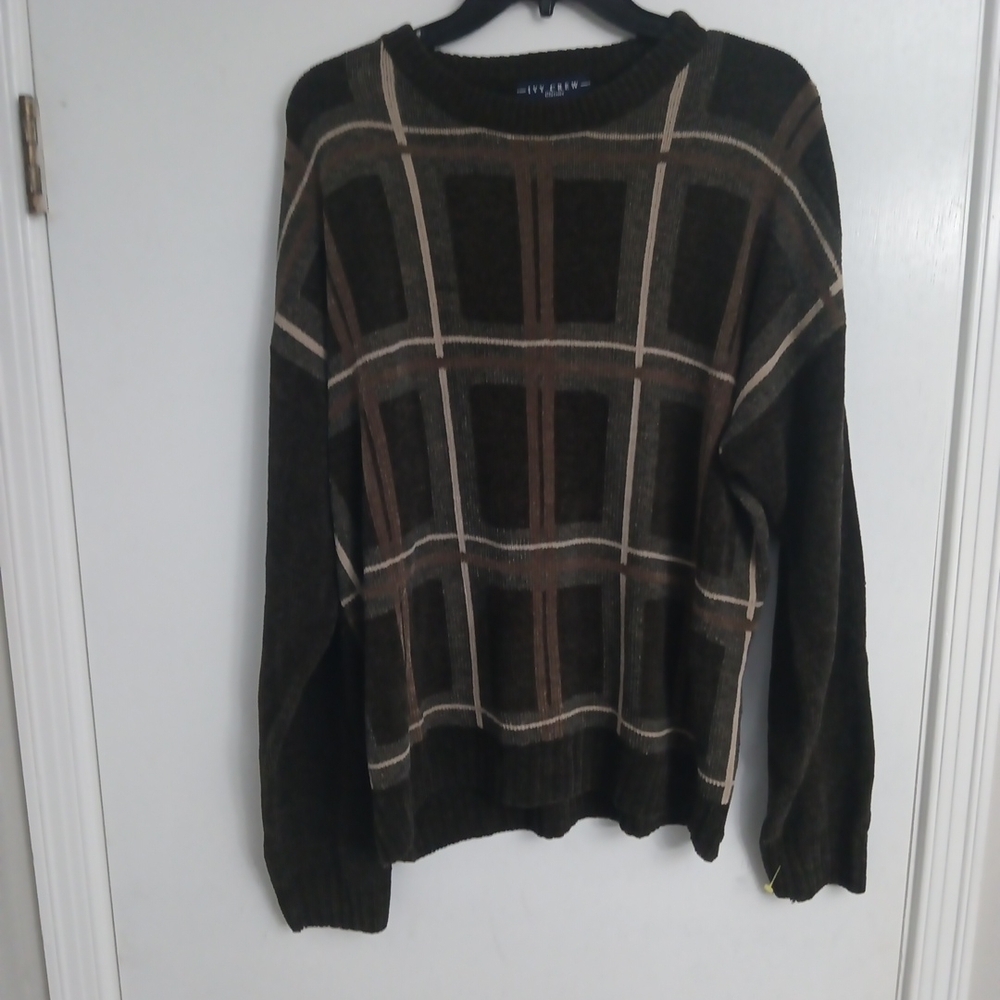 Men's Plaid Sweater - Olive and Brown